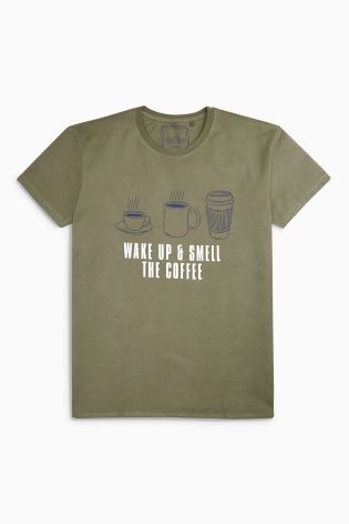 Khaki Coffee Slogan T-Shirt